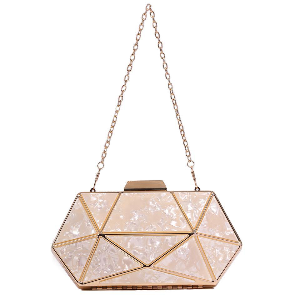 Luxe Lustre Geometric White & Gold Clutch