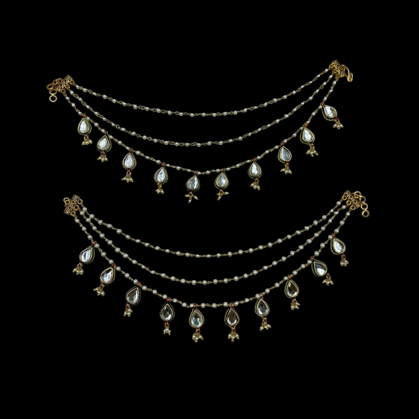 Rajwadi Kundan Pearl Ear Chain