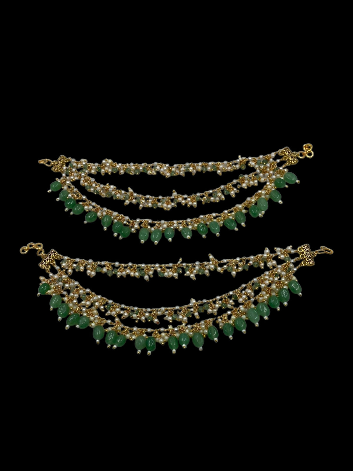 Shahi Polki Green Drop Ear Chain