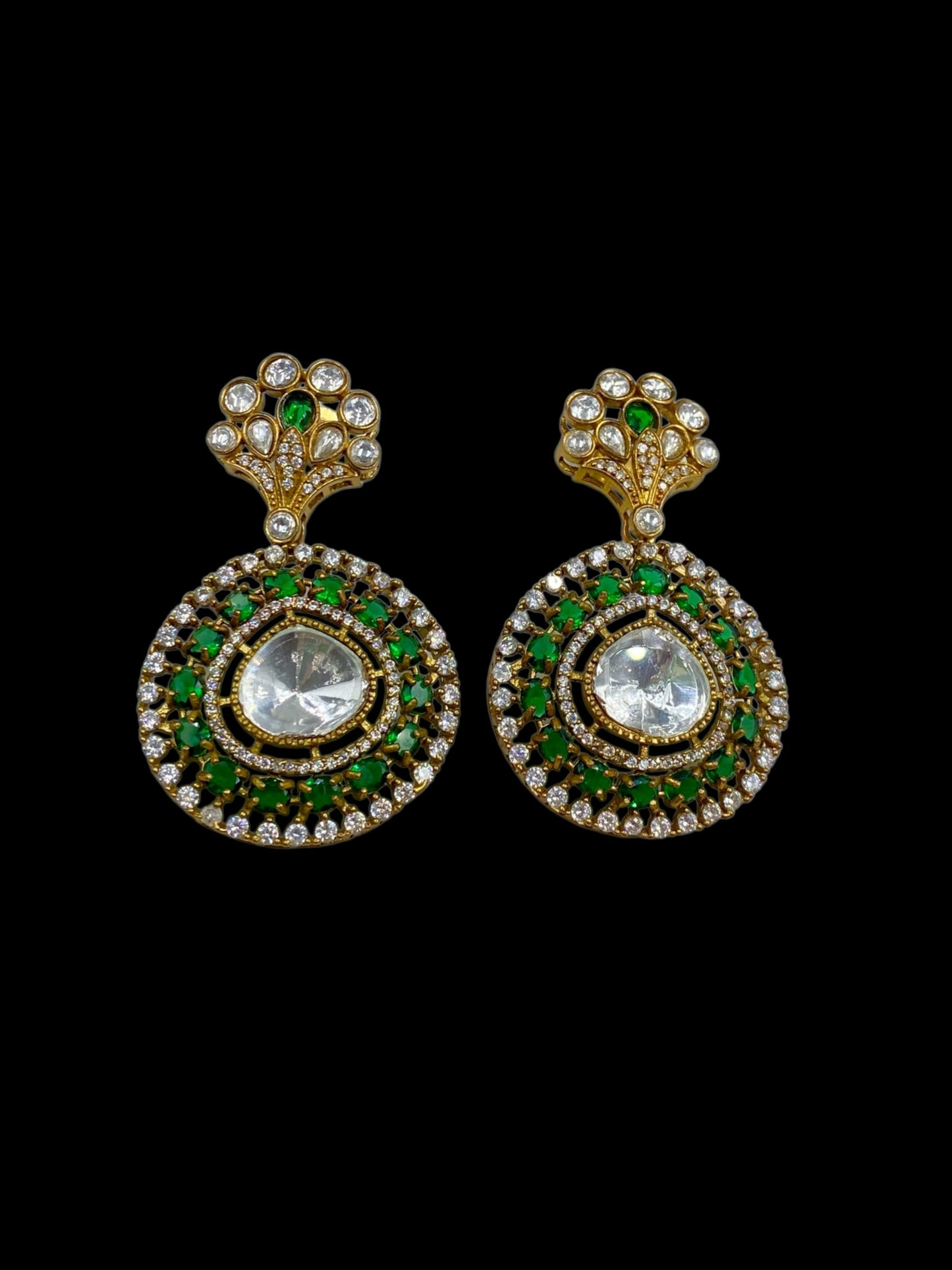 Indira – Green circular polki studs with grandeur.