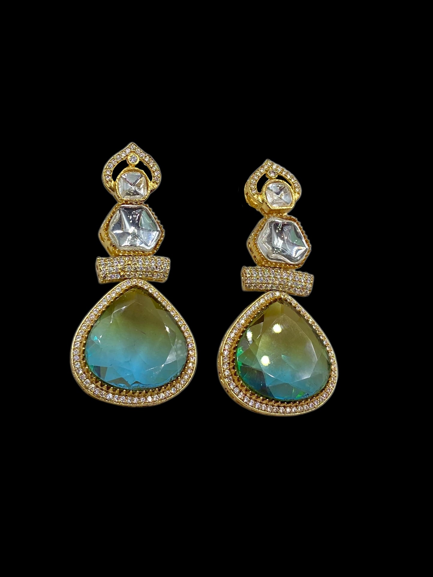 Samira – Polki & Aqua Stone Earrings