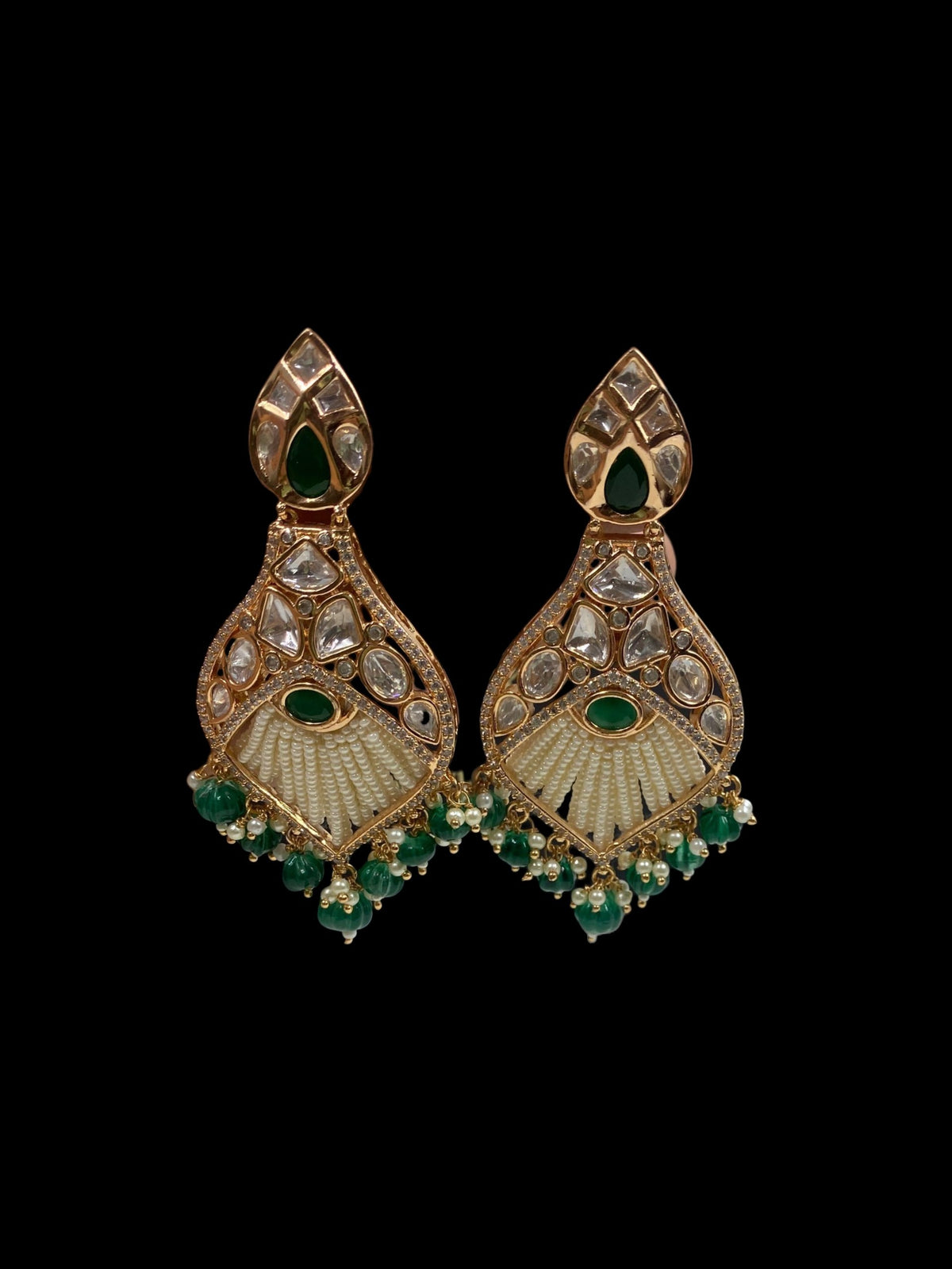 TRADITIONAL POLKI GREEN EARRINGS