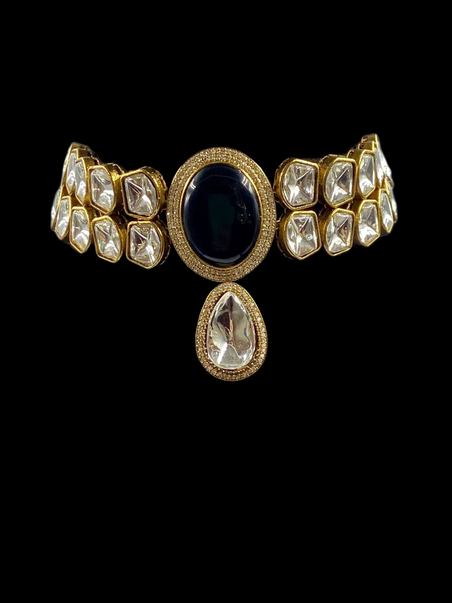 Shahi - Black Polki Choker Set With Earrings