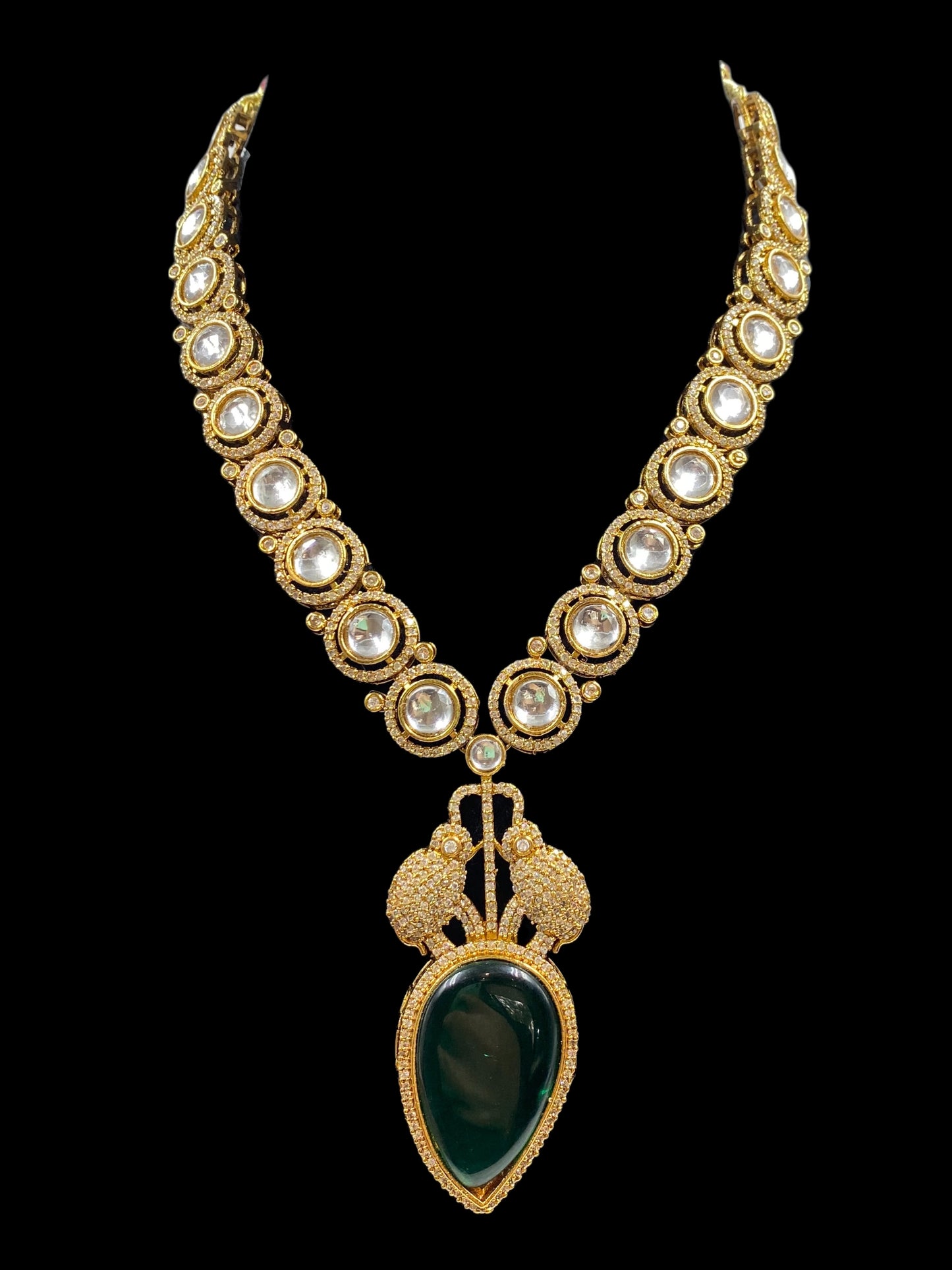 Rajwada - Traditional Green Long Polki Ensemble