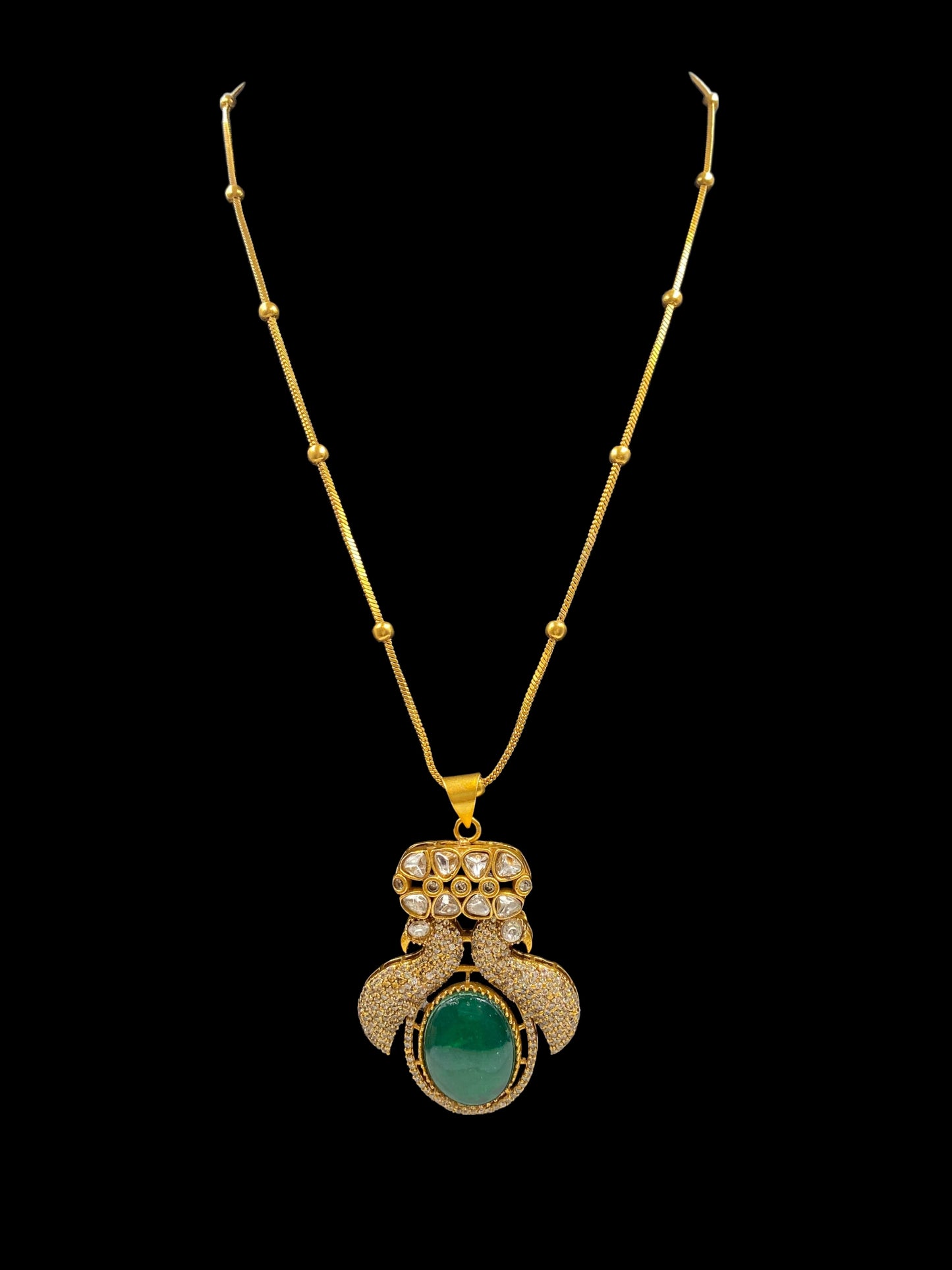 Aabharan - Polki Pendant Chain Set With Earrings