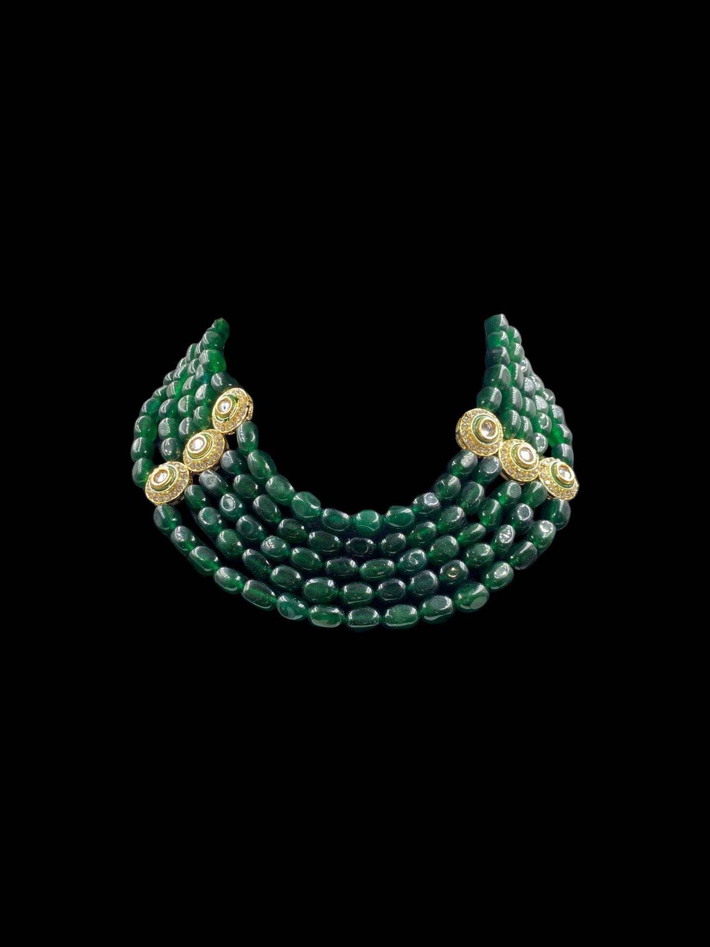 GREEN QUARTZ AND POLKI SHORT NECKLACE WITH EARRINGS