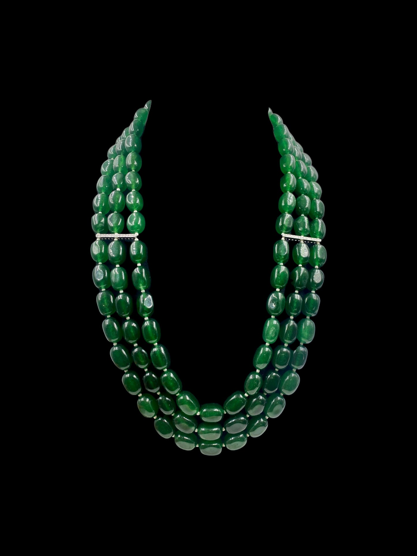 GREEN QUARTS TRHEE LINE LONG NECKLACE