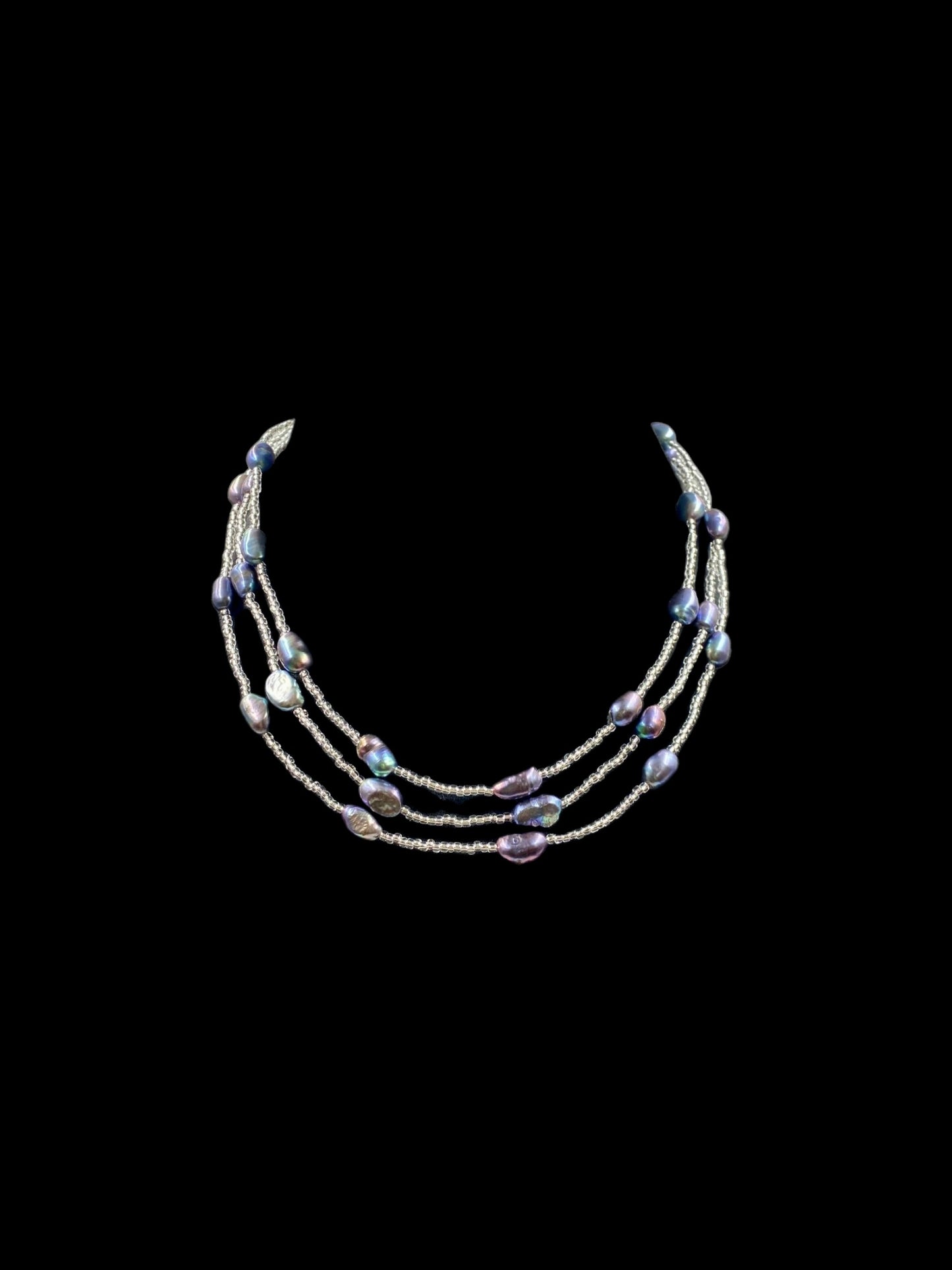 Triple Line Freshwater Pearl Short Necklace