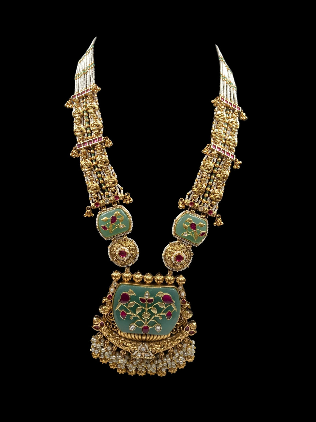 TEMPLE MINT GREEN LONG NECKLACE WITH EARRINGS