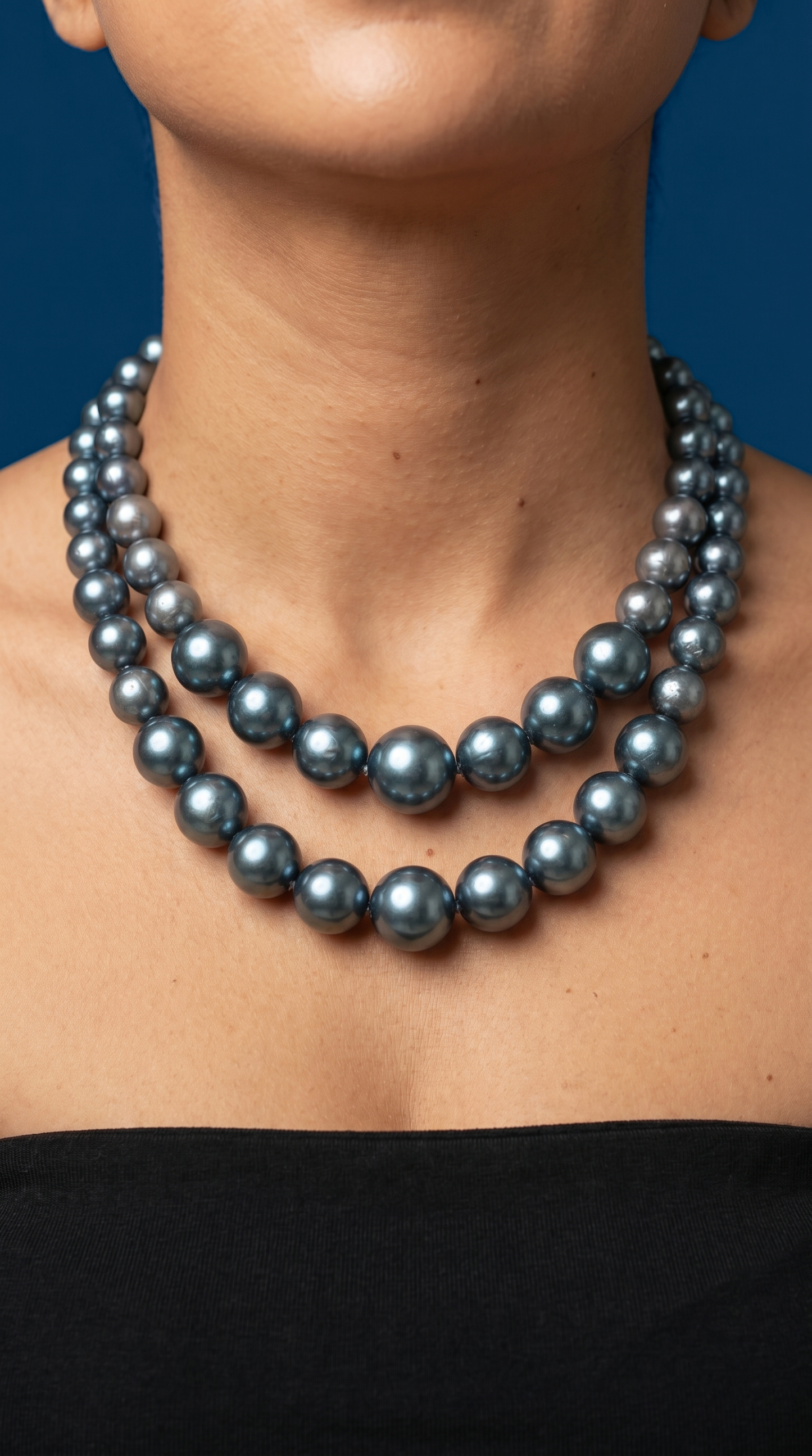 DOUBLE LINE GREY SHELL PEARL SHORT NECKLACE