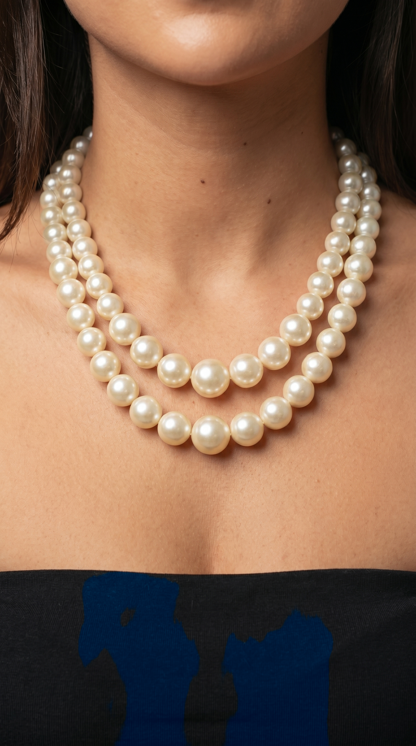 DOUBLE LINE WHITE SHELL PEARL SHORT NECKLACE