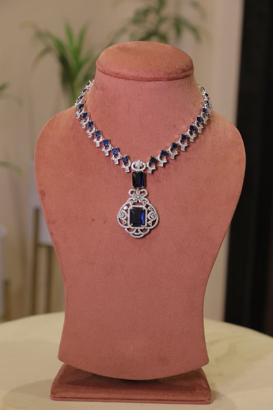 Glam Sapphire Red and Diamond Single Line Necklace Set with Earrings