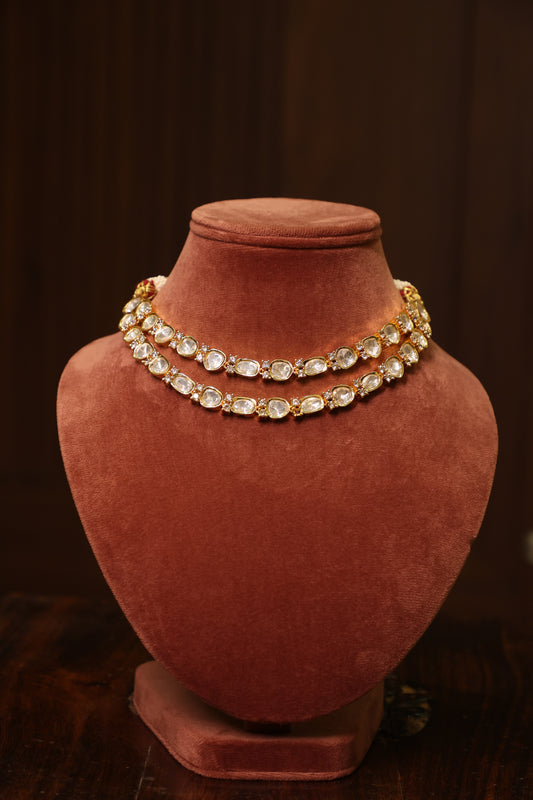 Noor - Polki Double Line Necklace with Earrings