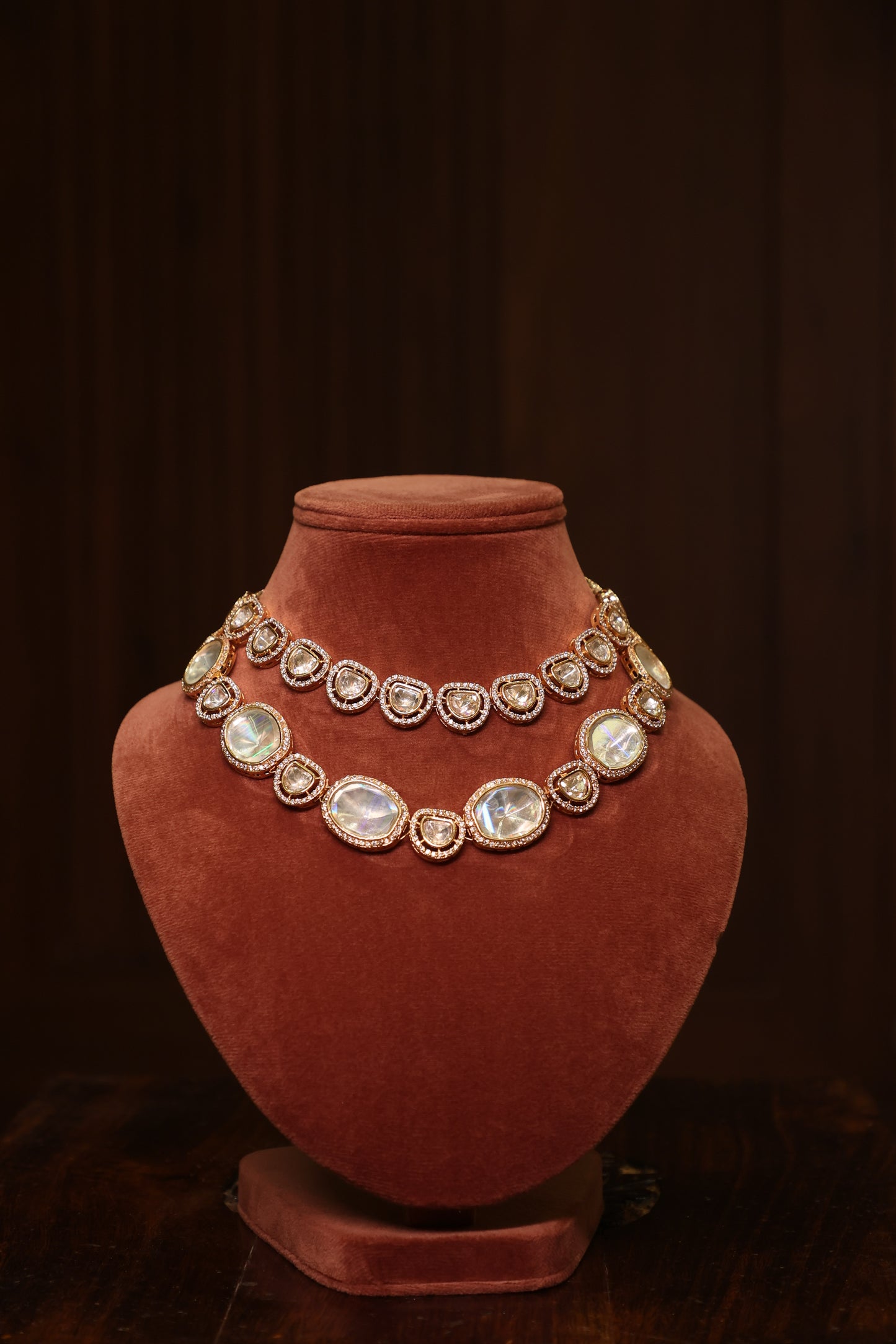 Noor - Polki Double Line Necklace with Earrings