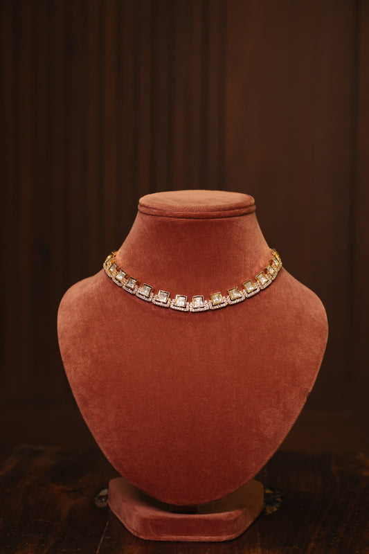 Noor - Square Polki Necklace with Earrings