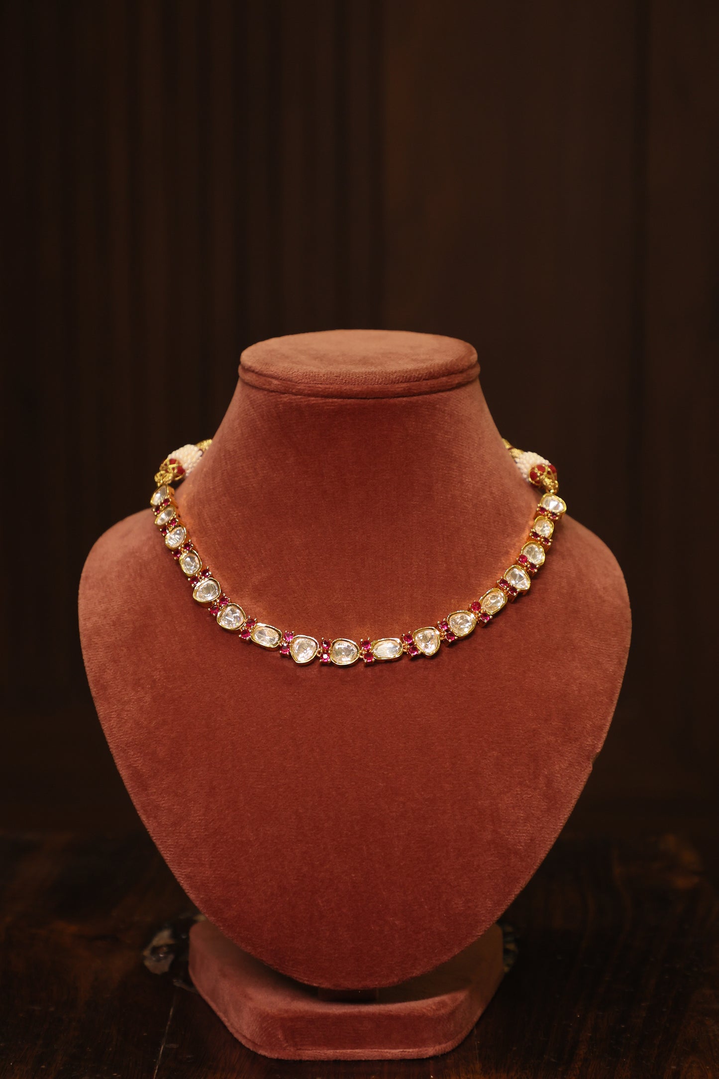 Noor - Polki and Red Stone Necklace with Earrings