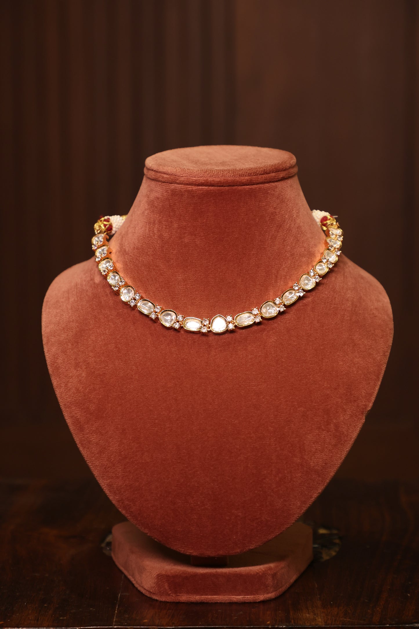 Noor - Single Line Polki Necklace with Earrings