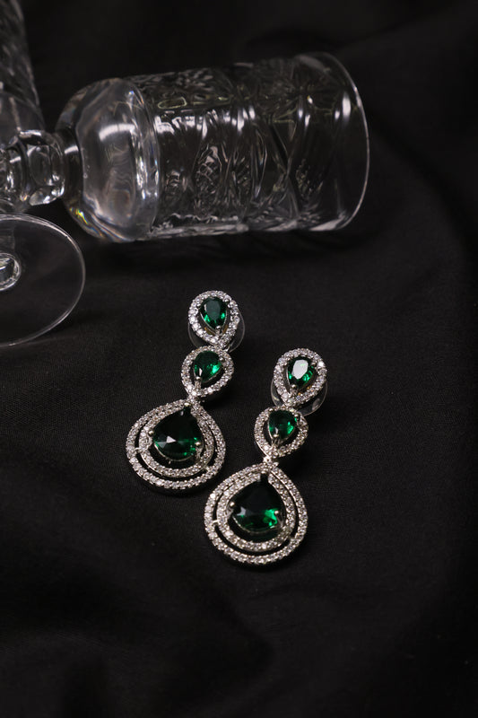 Green Emerald and Diamond Danglers