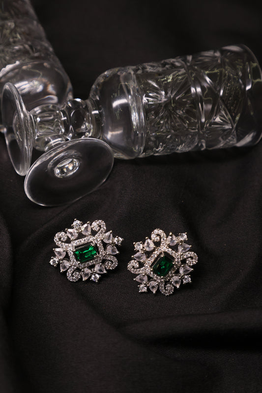 Green Emerald and Diamond Studs