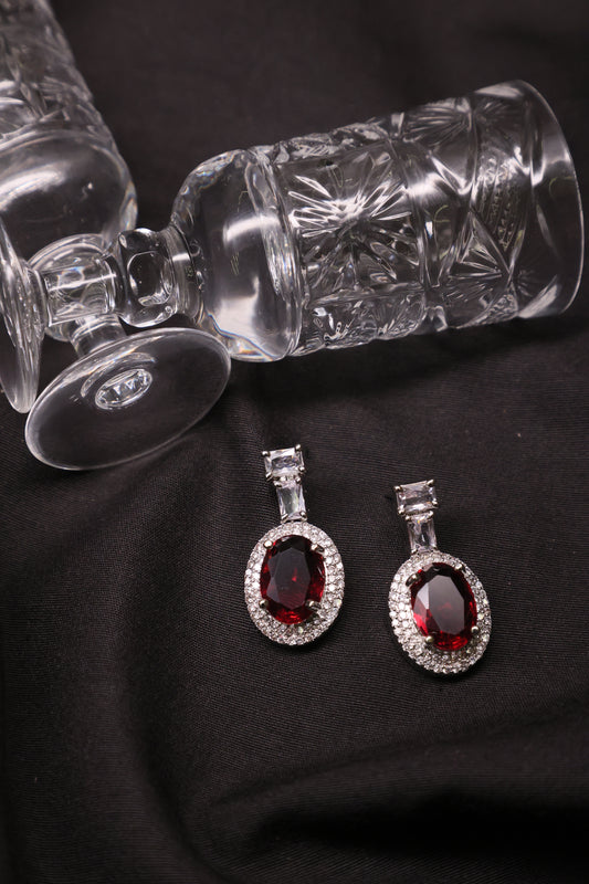 Ruby Red and Diamond Danglers