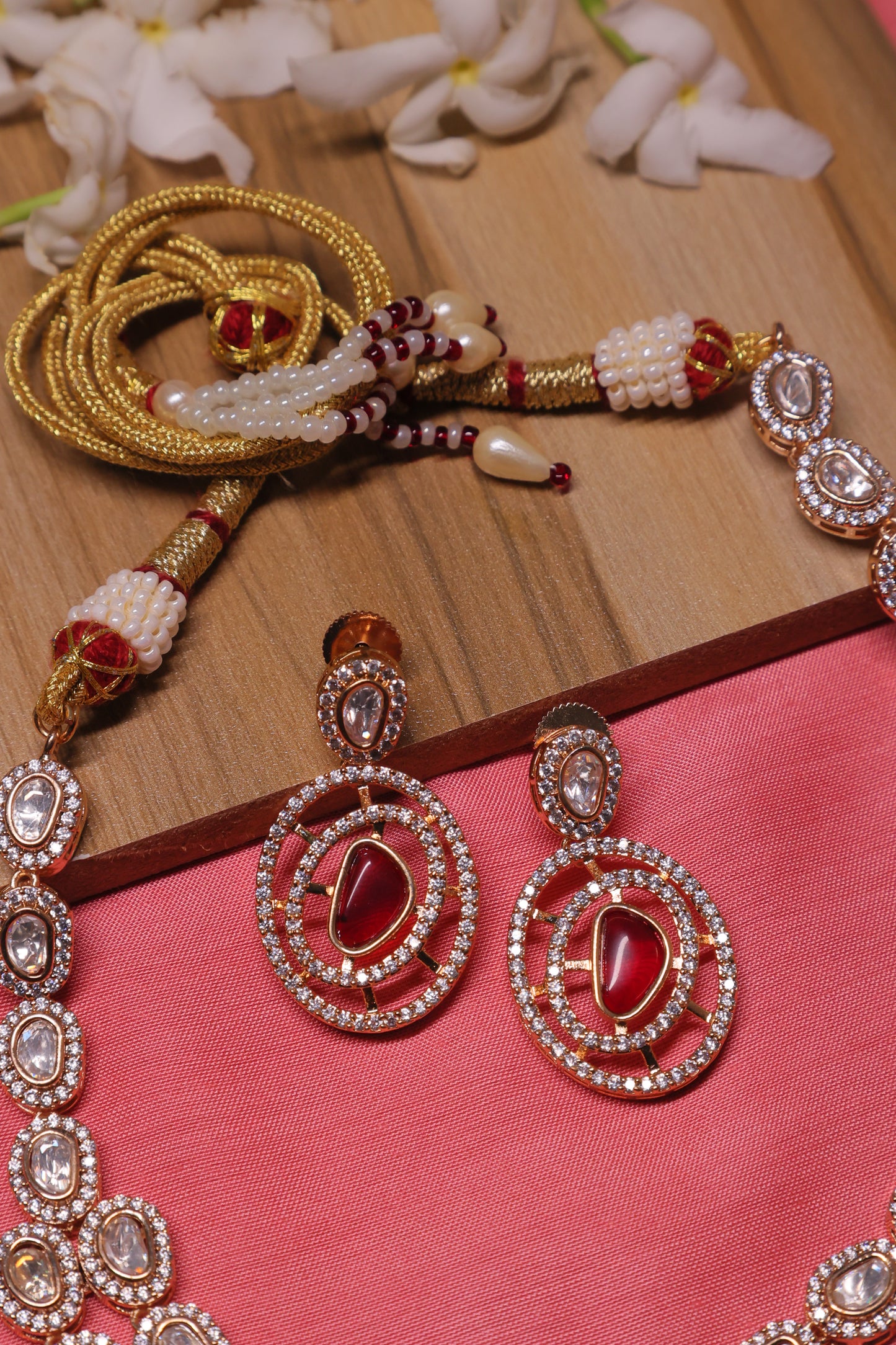 Noor -  Double Line Polki Necklace with Earrings