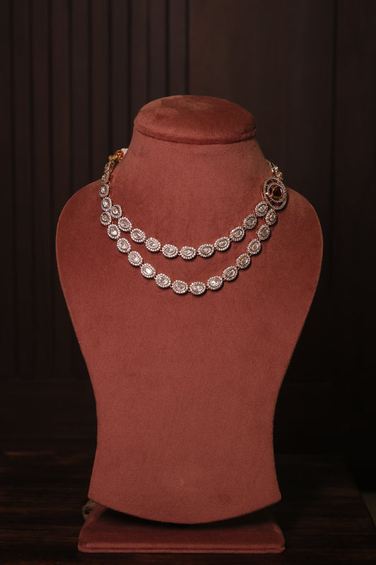 Noor -  Double Line Polki Necklace with Earrings