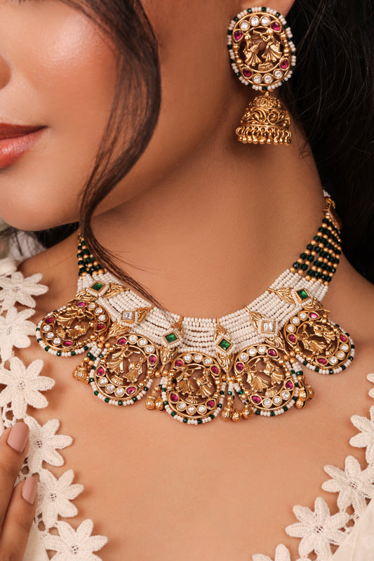 Aarohi - Temple & Polki Necklace with Earrings