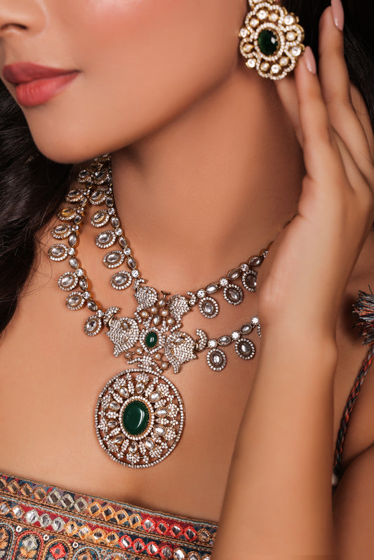 Aarohi - Polki Long Necklace with Earrings