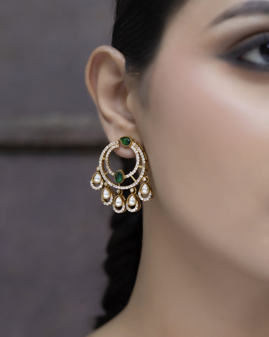 Iraaya – Polki & Emerald Chandbali Earrings