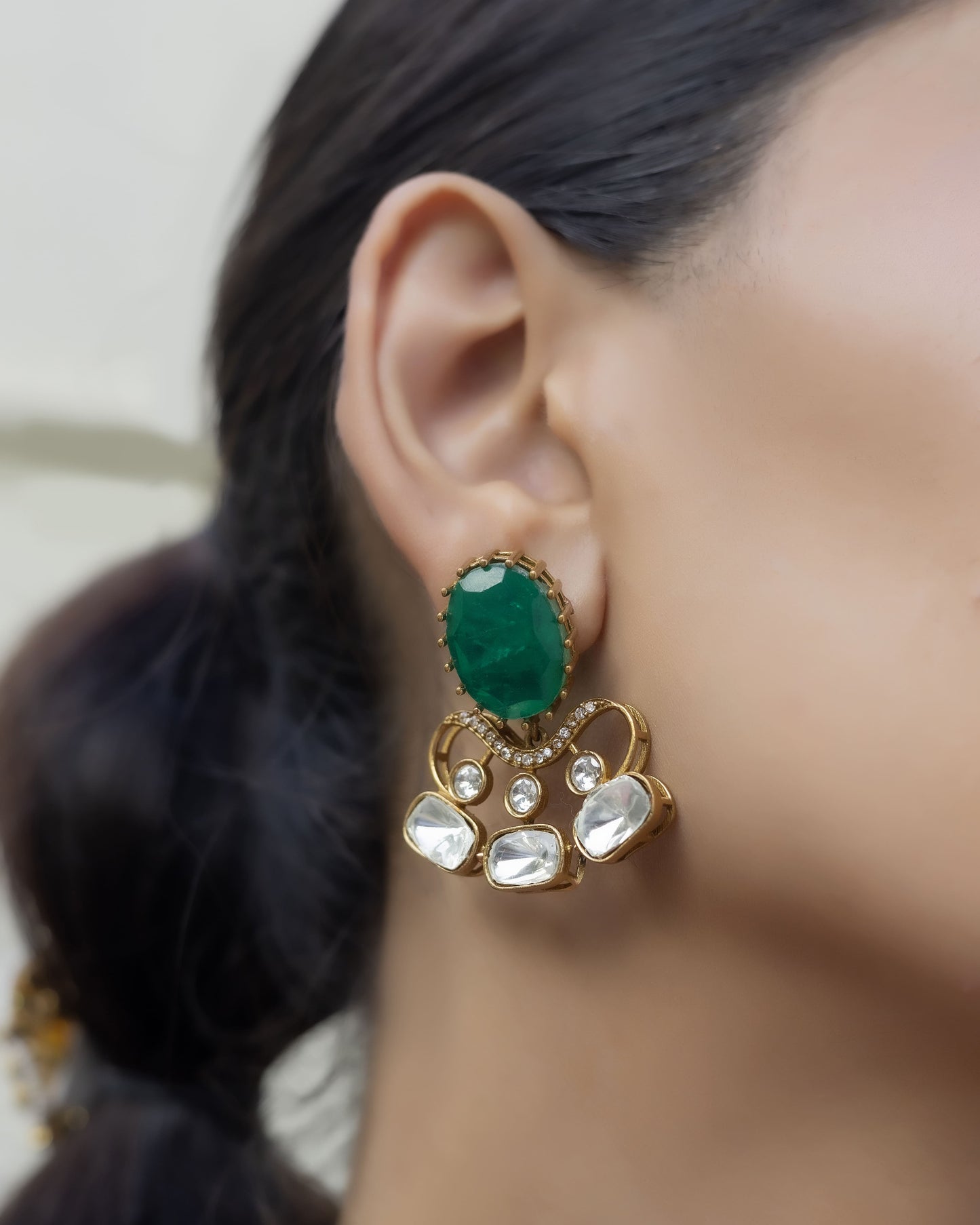 Pravya – Polki & Emerald Earrings