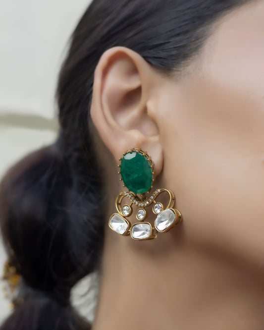 Pravya – Polki & Emerald Earrings