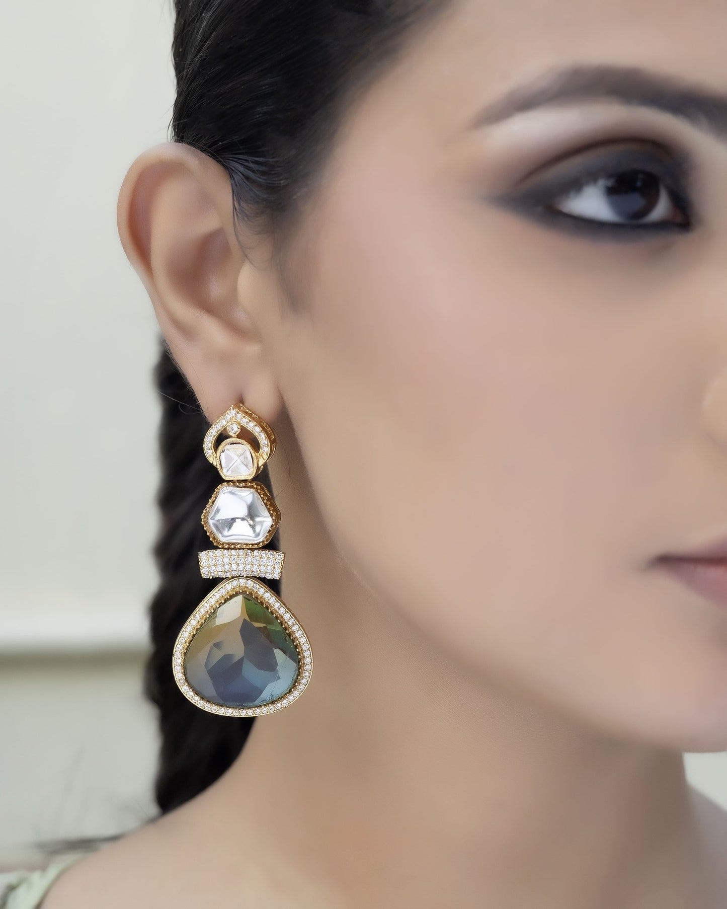 Samira – Polki & Aqua Stone Earrings