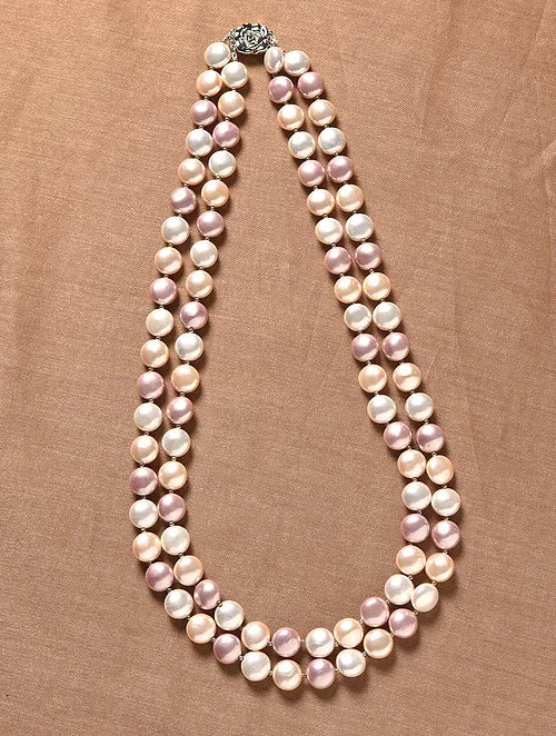 Double Line Pink Shell Pearl Necklace