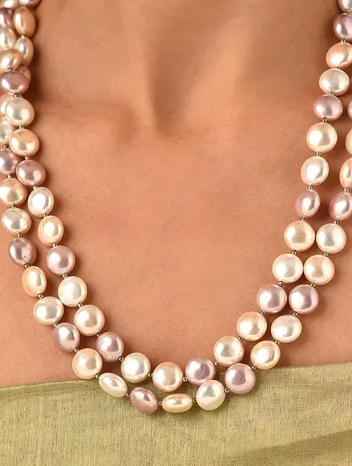 Double Line Pink Shell Pearl Necklace