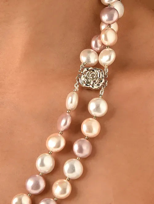 Double Line Pink Shell Pearl Necklace