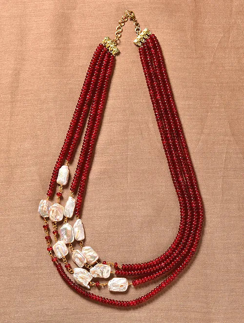 Statement Red Jade and Freshwater Pearl Necklace