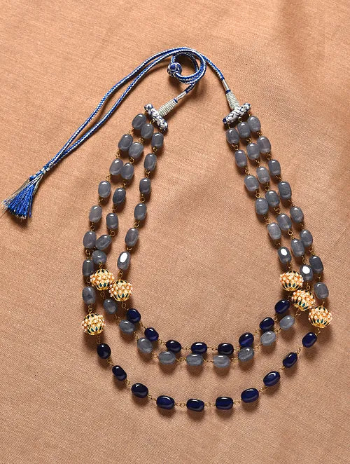 Blue and Grey Quartz Triple Line Necklace