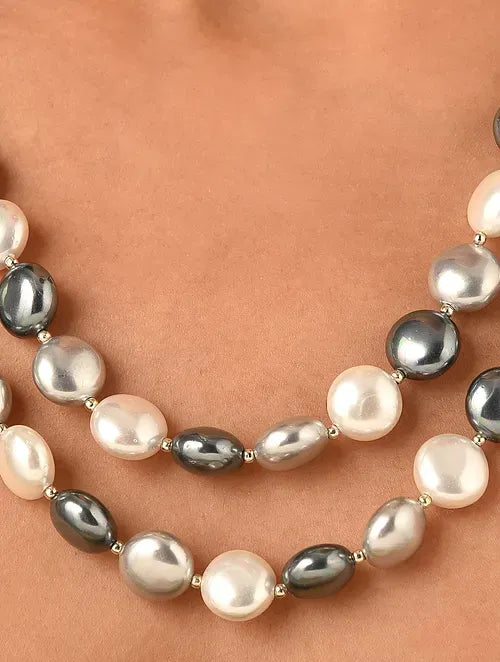 Double Line Multicolor Coin Shell Pearl Necklace