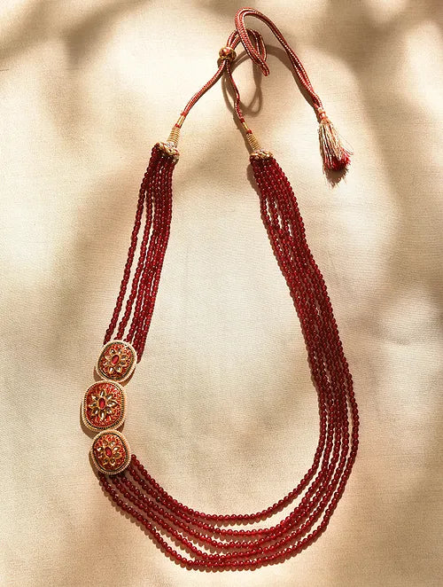 Traditional Red Jade Kundan Long Necklace