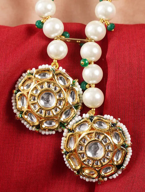 Pearl Long Kundan Necklace with Earrings