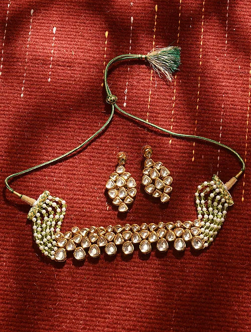 Peridot & Pearl Kundan Choker with Earrings