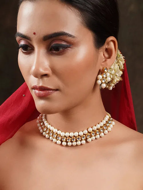 Classic Kundan and Pearl Choker with Earrings