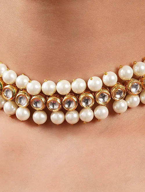 Classic Kundan and Pearl Choker with Earrings