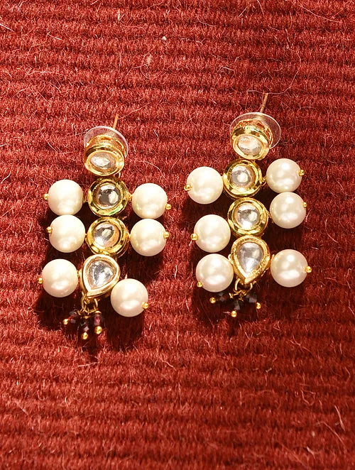 Long Kundan and Pearl Necklace with Earrings