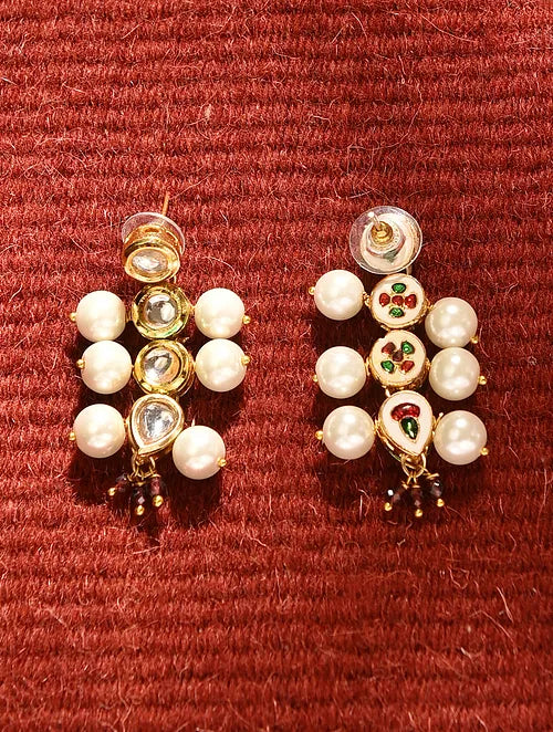 Long Kundan and Pearl Necklace with Earrings