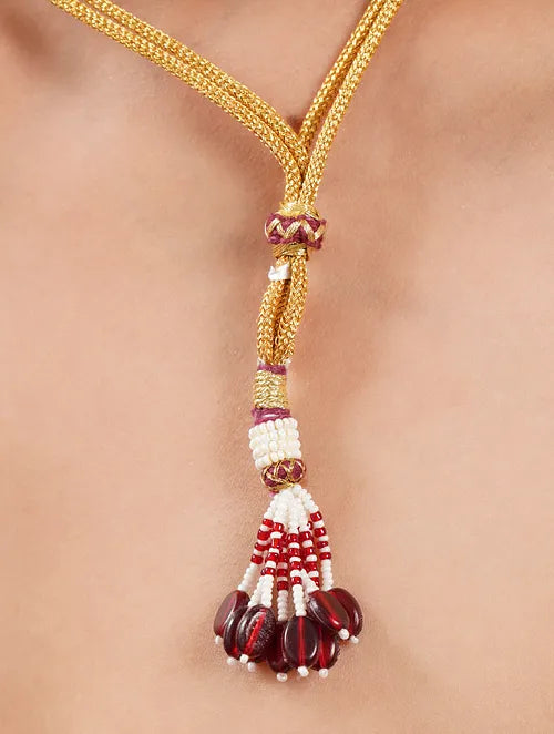 Long Kundan and Pearl Necklace with Earrings