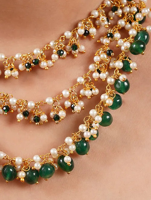 Pearl and Green Quartz Necklace with Earrings