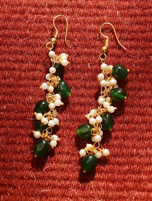 Pearl and Green Quartz Necklace with Earrings