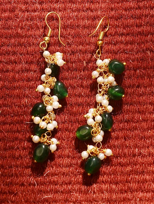 Pearl and Green Quartz Necklace with Earrings