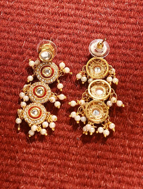 Red Kundan and Pearl Necklace with Earrings